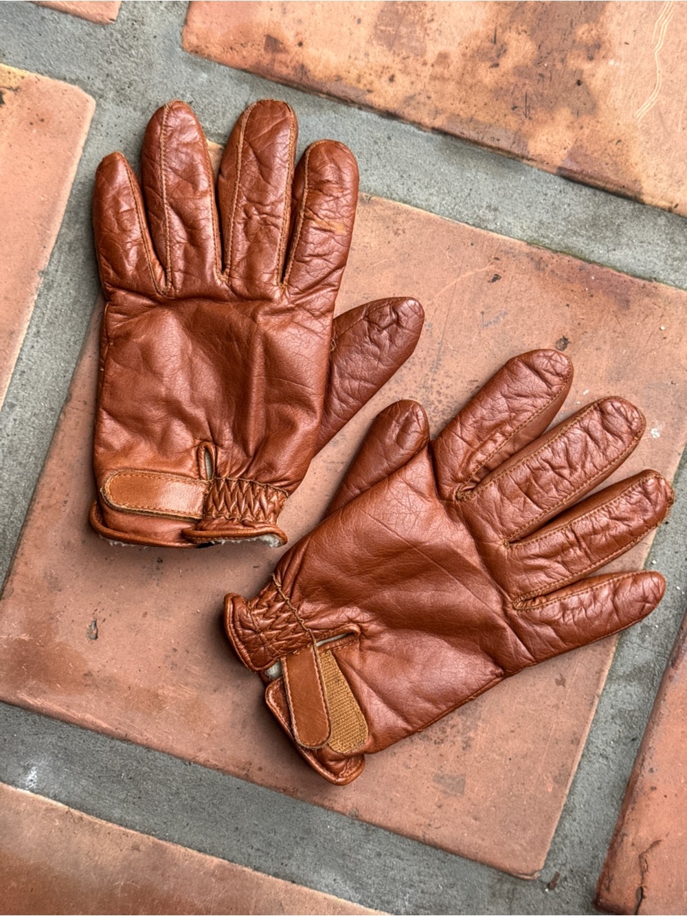 Vtg Eddie Bauer Cognac Brown Leather Gloves